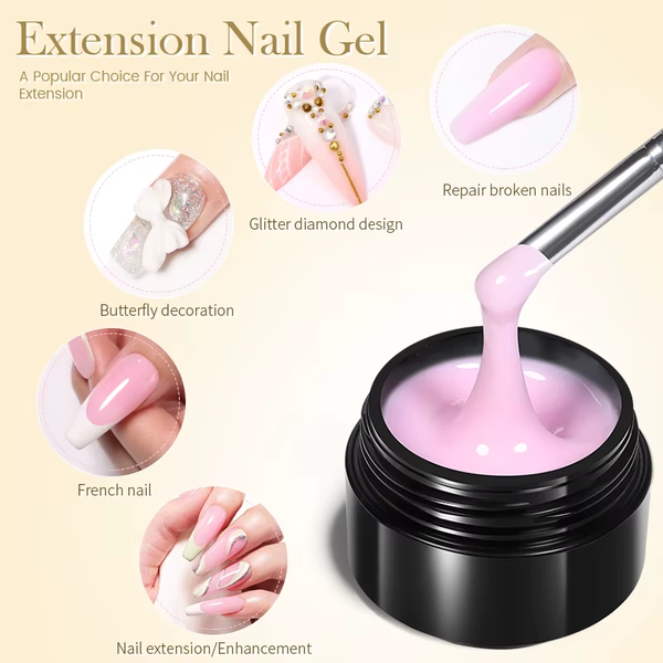 30ml Glitter Pink Hard Jelly Nail Extension Gel - Soak Off UV Polish for Stunning Nail Art